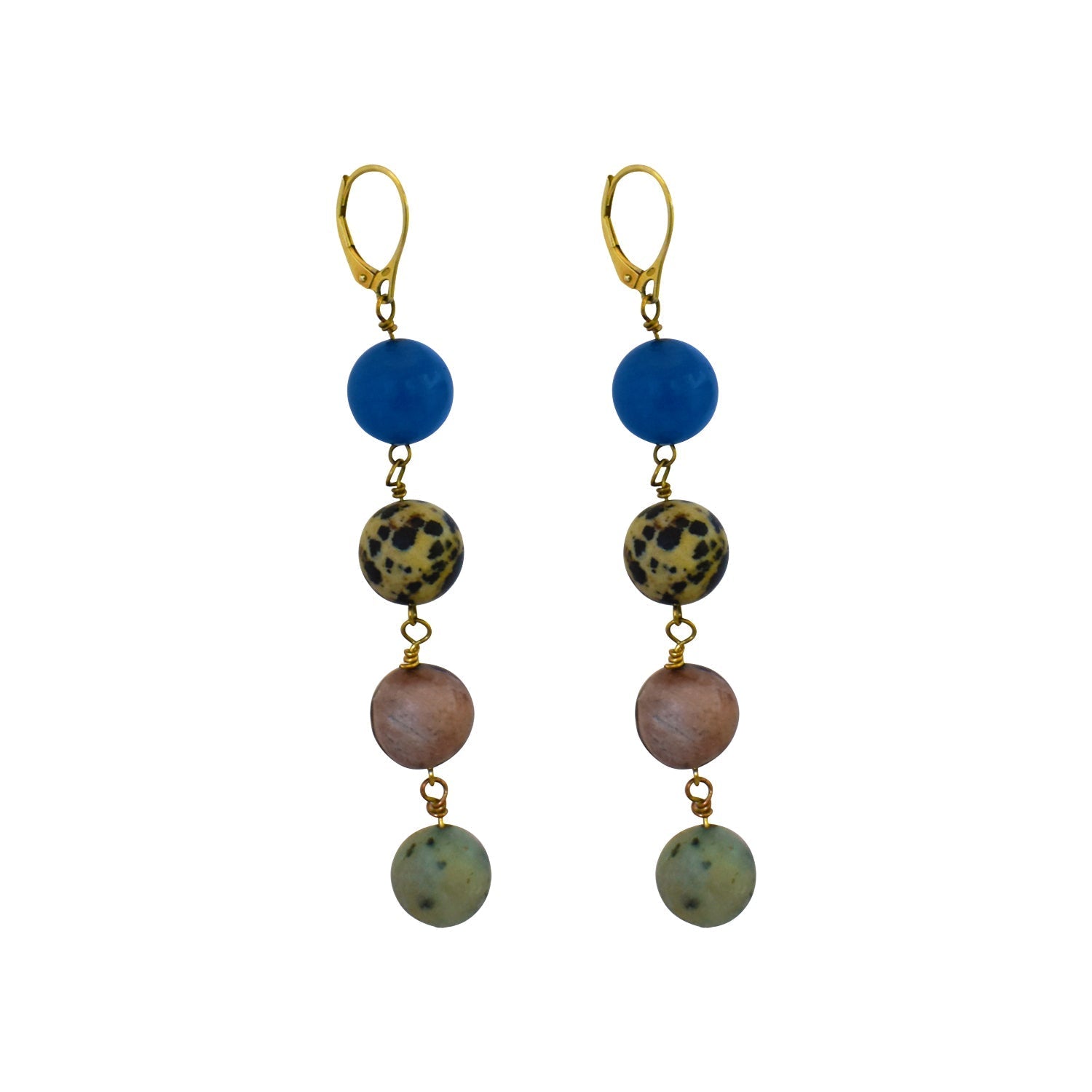 Blue Aventurine, Dalmatian Jasper, Mookaite and Sesame Jasper Yellow gold vermeil or 18k gold earrings | by nlanlaVictory - Cityz Atelier lumiere