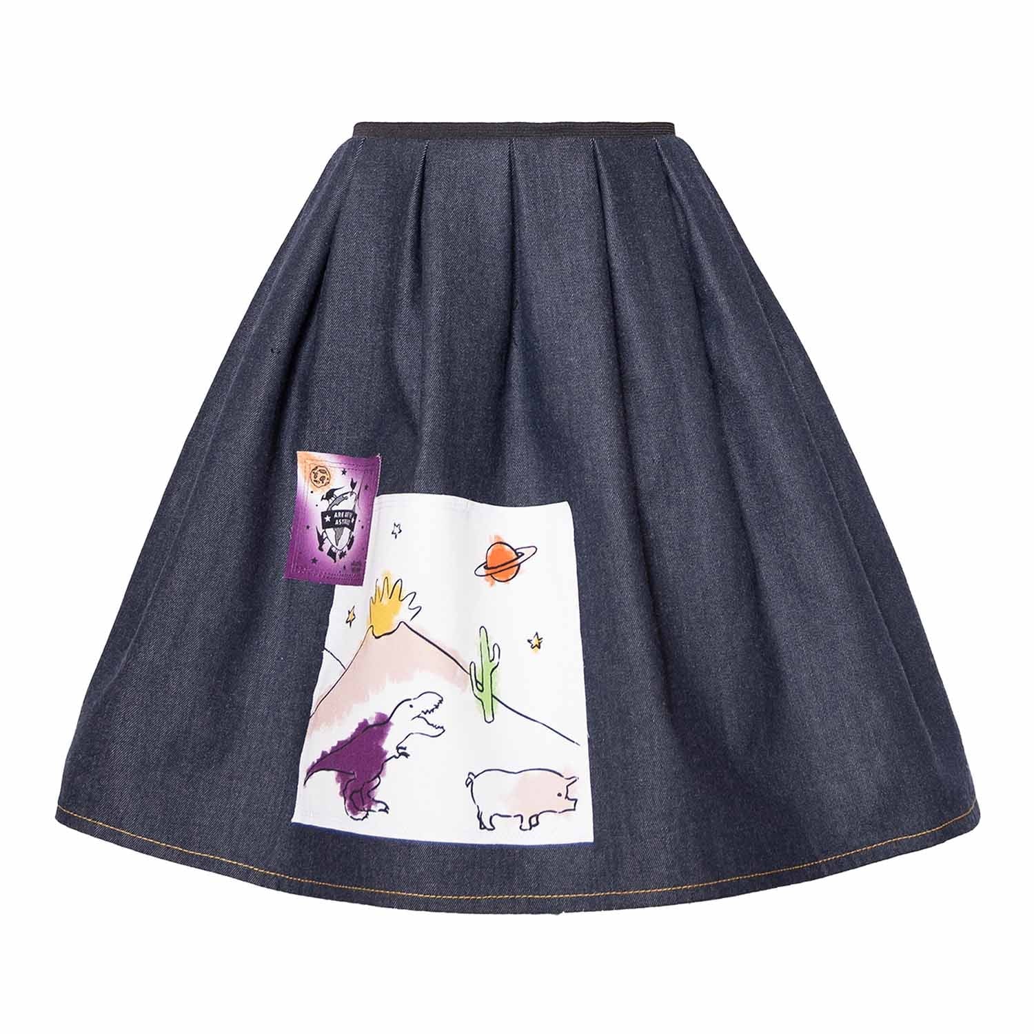 Blue Denim Skirt with Appliqué - Cityz Atelier lumiere