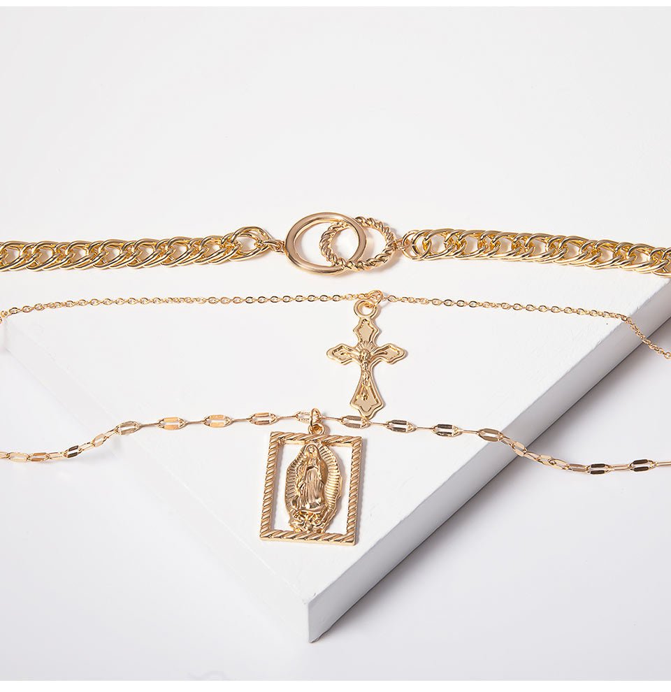 Vintage Multilayer Double Ring Embossed Jesus Necklace - Cityz Atelier lumiere